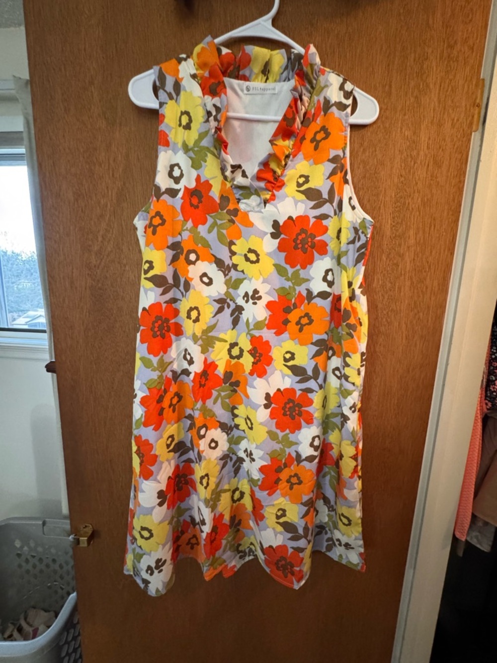 Floral Ruffle V-Neck Sleeveless Dress in Orange & Yellow